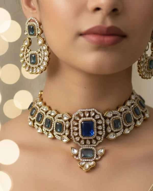 Blue_Brass_Necklace_Set_For_Women